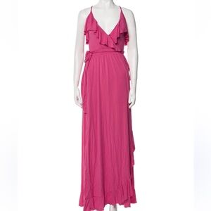 RACHEL PALLY Wrap Long Maxi Dress Ruffle Trim Magenta V Neck Small NWT